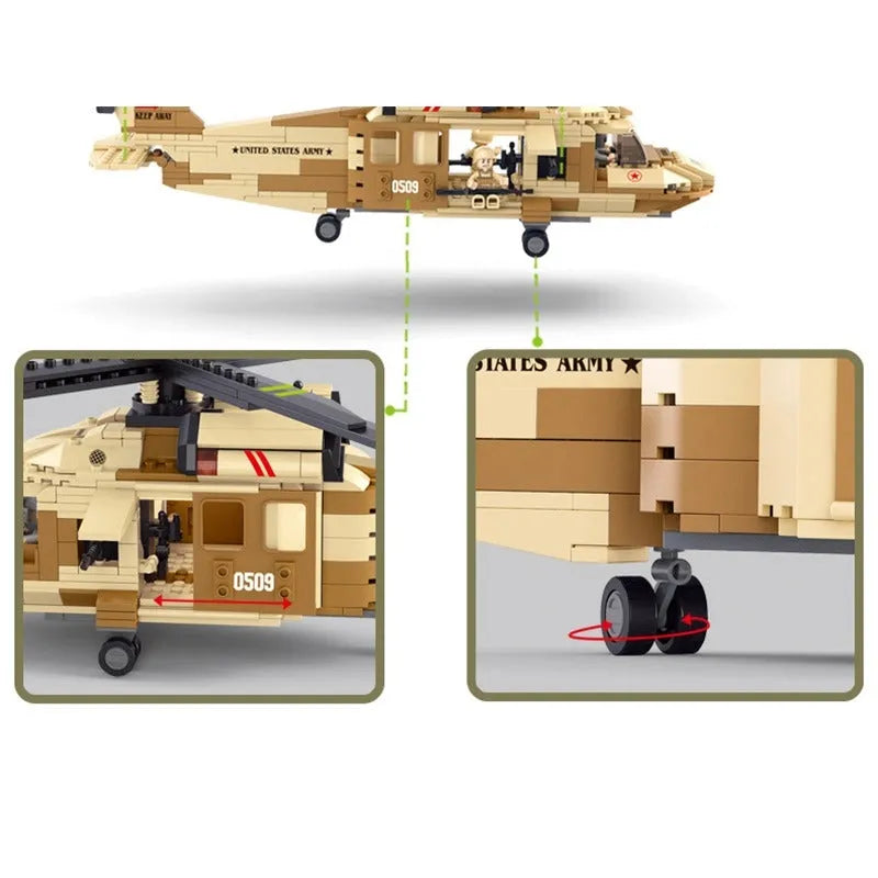 Building Blocks Military WW2 Army Transport Helicopter Bricks Toy - 4