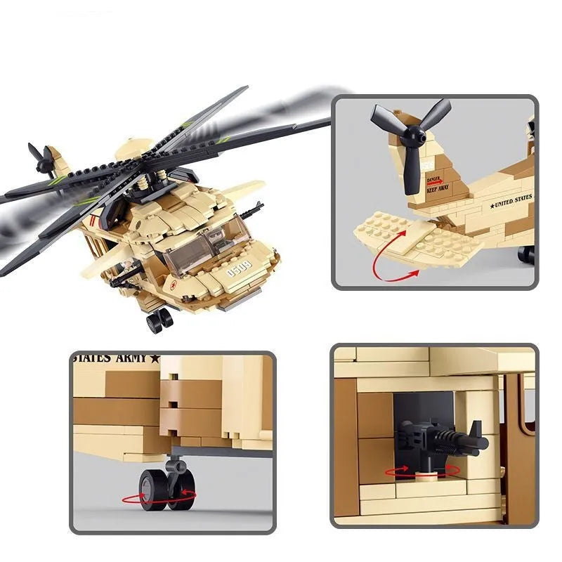 Building Blocks Military WW2 Army Transport Helicopter Bricks Toy - 5