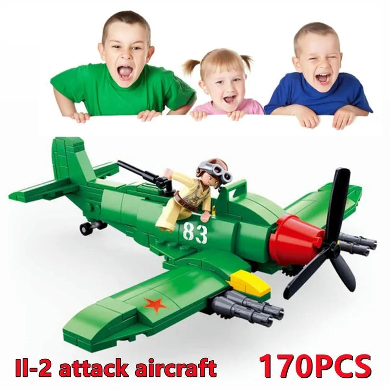Building Blocks Military WW2 Il2 Fighter Aircraft Bricks Toys Construction Set Toys - 7