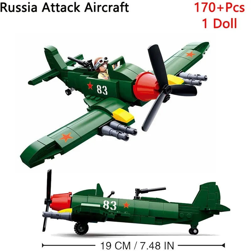  iqipets WW2 Military Airplane Building Blocks Set