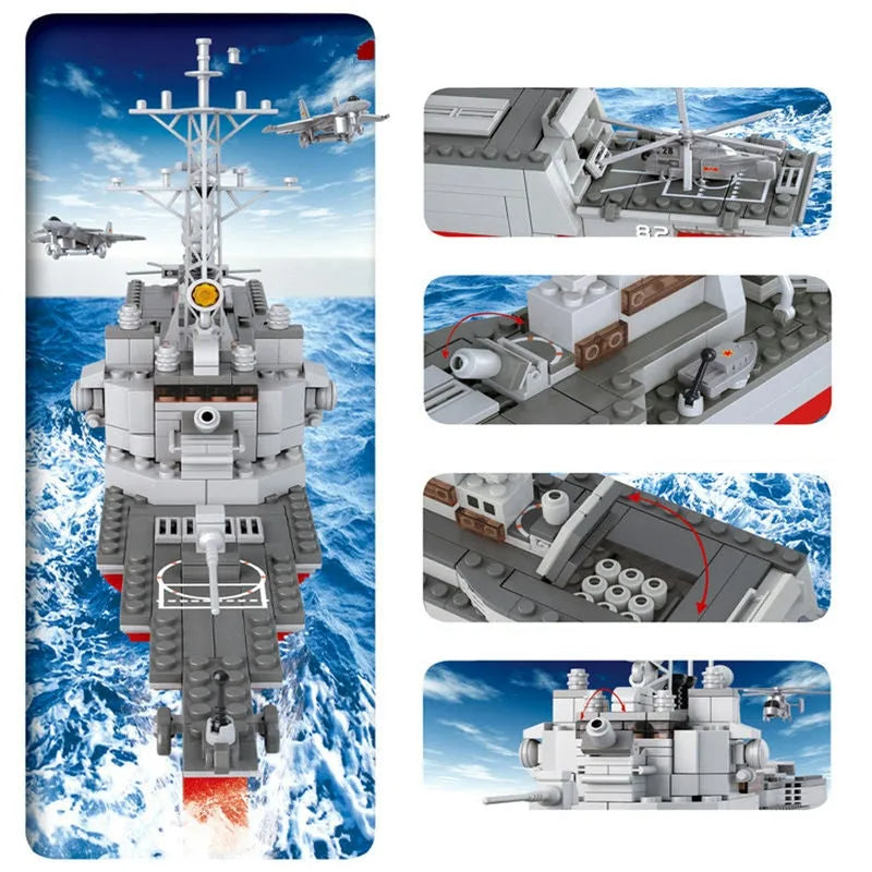 Building Blocks Military WW2 NAVY Destroyer Warship Cruiser Bricks Toys - 3
