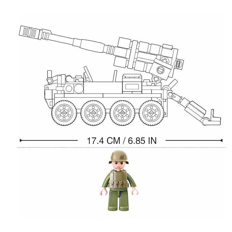 Building Blocks Military WW2 Self-Propelled 120MM Artillery Bricks Toy Construction Set Toys - 2