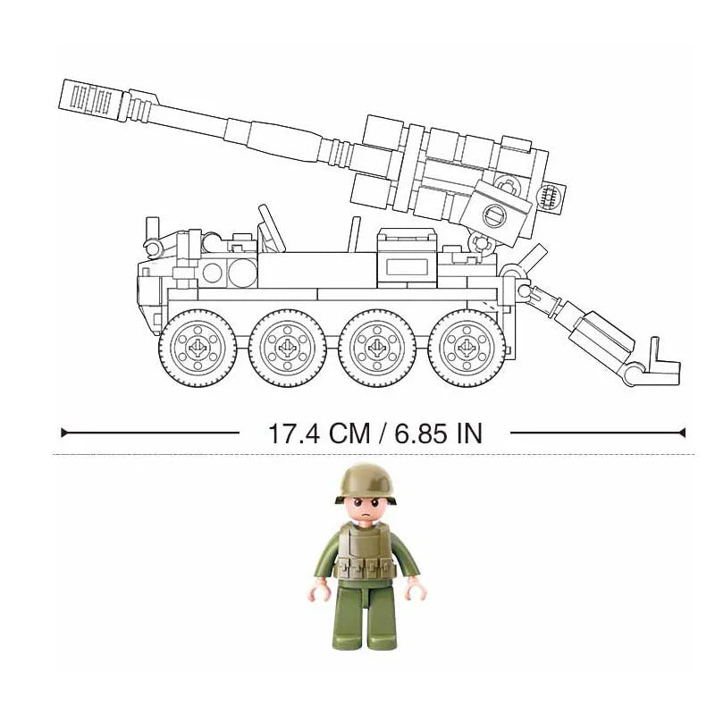 Building Blocks Military WW2 Self - Propelled 120MM Artillery Bricks Toy - 2
