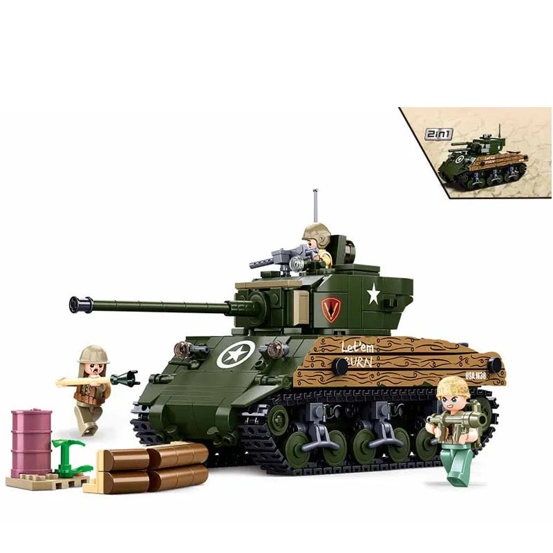 Building Blocks Military WW2 Sherman M4A3 Medium Tank Bricks Toy - 1
