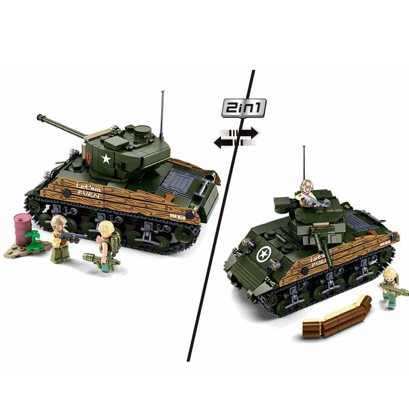 Building Blocks Military WW2 Sherman M4A3 Medium Tank Bricks Toy - 4