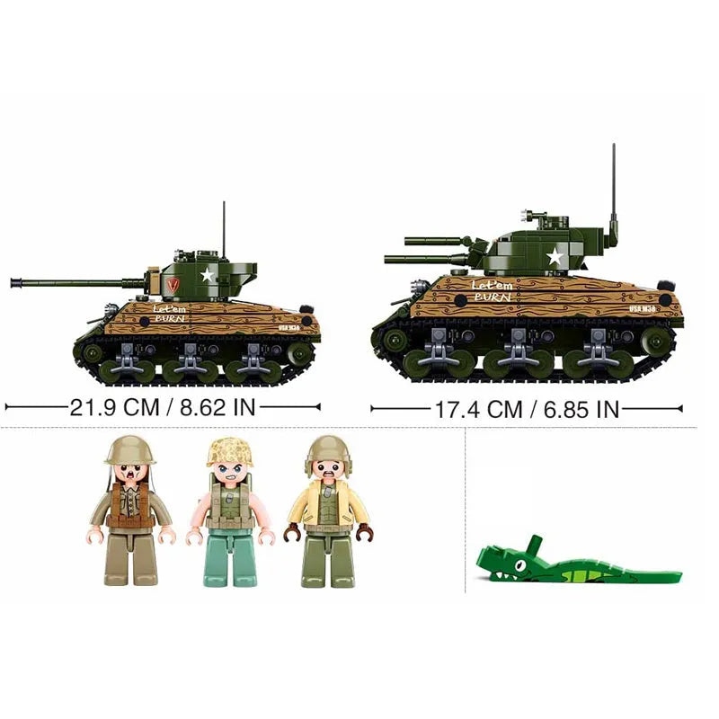 Building Blocks Military WW2 Sherman M4A3 Medium Tank Bricks Toy - 3