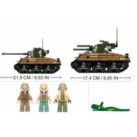 Thumbnail for Building Blocks Military WW2 Sherman M4A3 Medium Tank Bricks Toy - 3