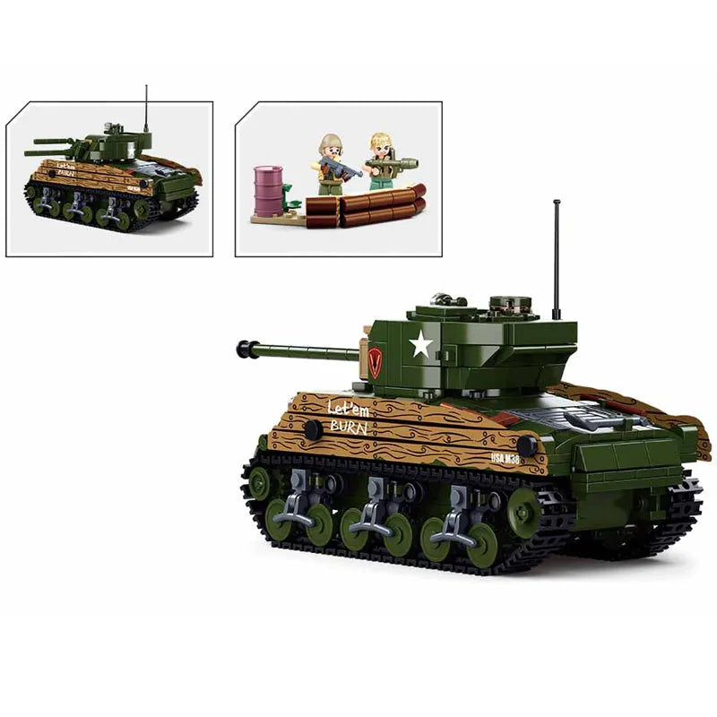Building Blocks Military WW2 Sherman M4A3 Medium Tank Bricks Toy - 2