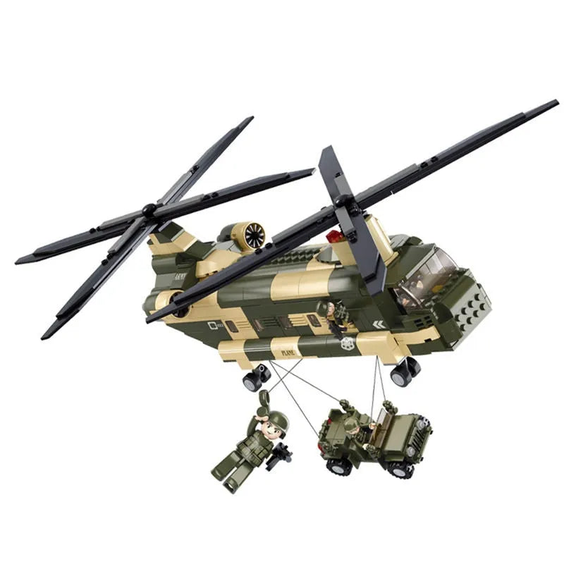 Building Blocks Military WW2 Transport Army Helicopter Bricks Toy - 4