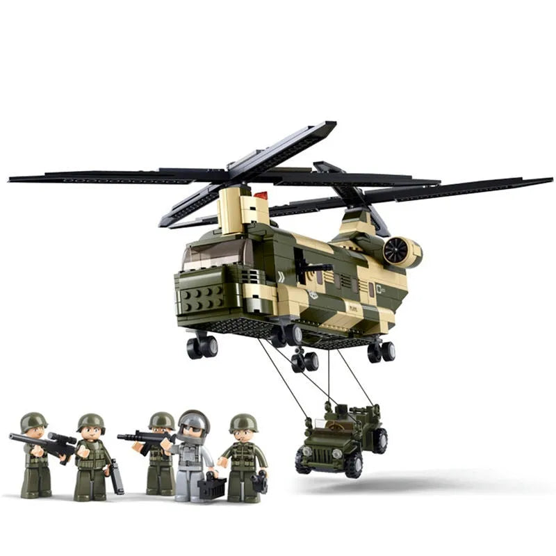 Building Blocks Military WW2 Transport Army Helicopter Bricks Toy - 1