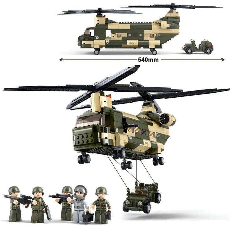 Building Blocks Military WW2 Transport Army Helicopter Bricks Toy - 6