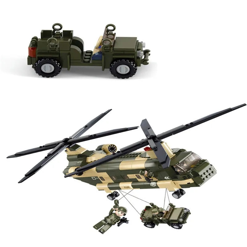Building Blocks Military WW2 Transport Army Helicopter Bricks Toy - 5