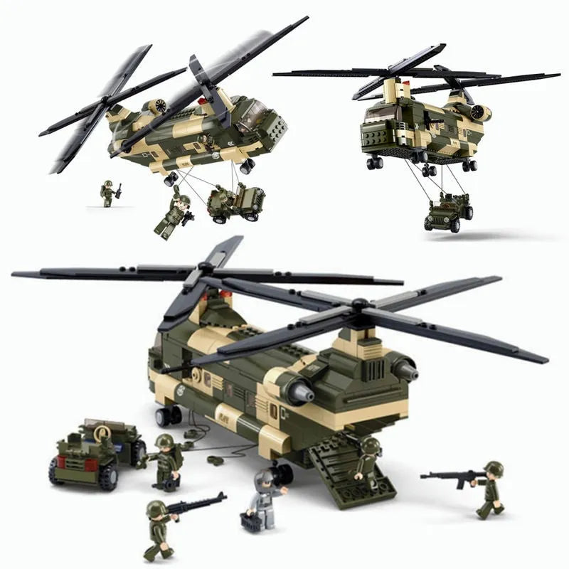 Building Blocks Military WW2 Transport Army Helicopter Bricks Toy - 7