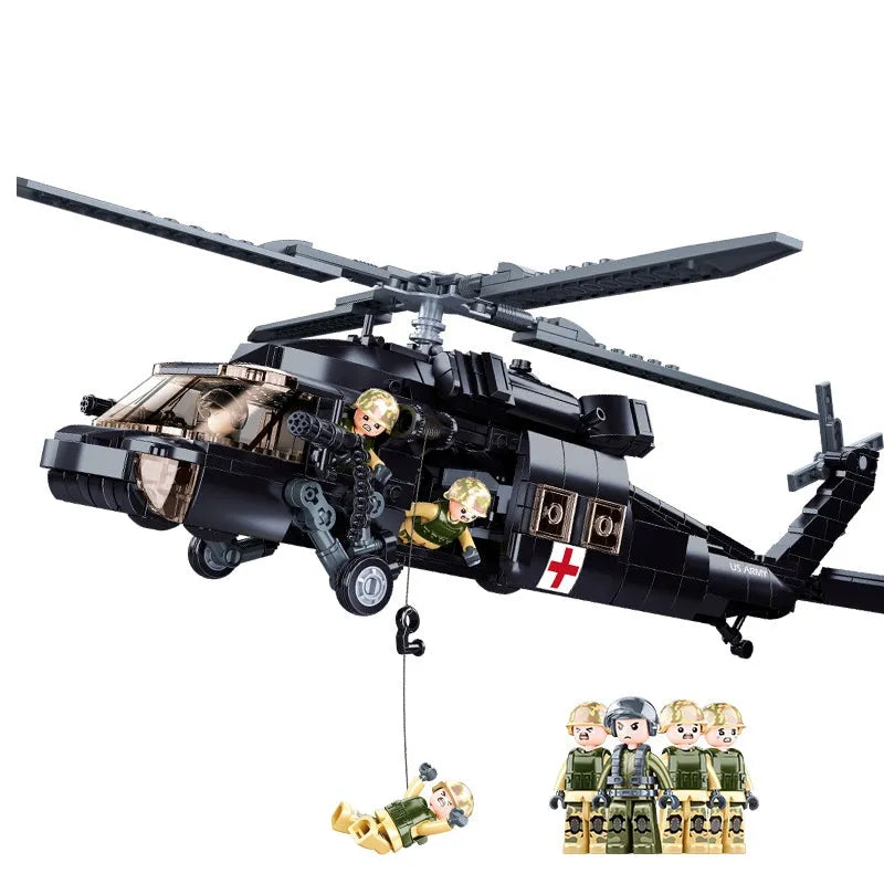 Building Blocks Military WW2 UH - 60 Attack Helicopter Bricks Toy - 1