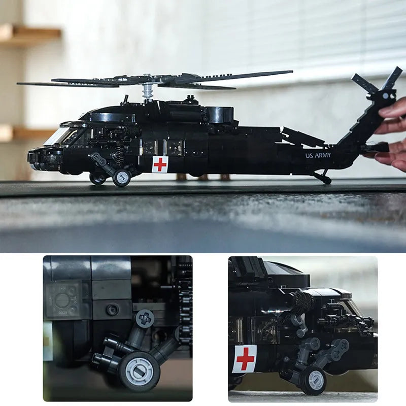 Building Blocks Military WW2 UH - 60 Attack Helicopter Bricks Toy - 6