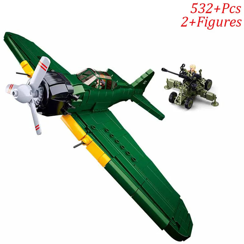 Building Blocks MOC Military Aircraft WW2 M6M Attack Plane Bricks Toy - 5