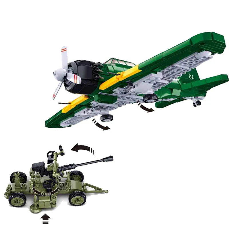Building Blocks MOC Military Aircraft WW2 M6M Attack Plane Bricks Toy - 3