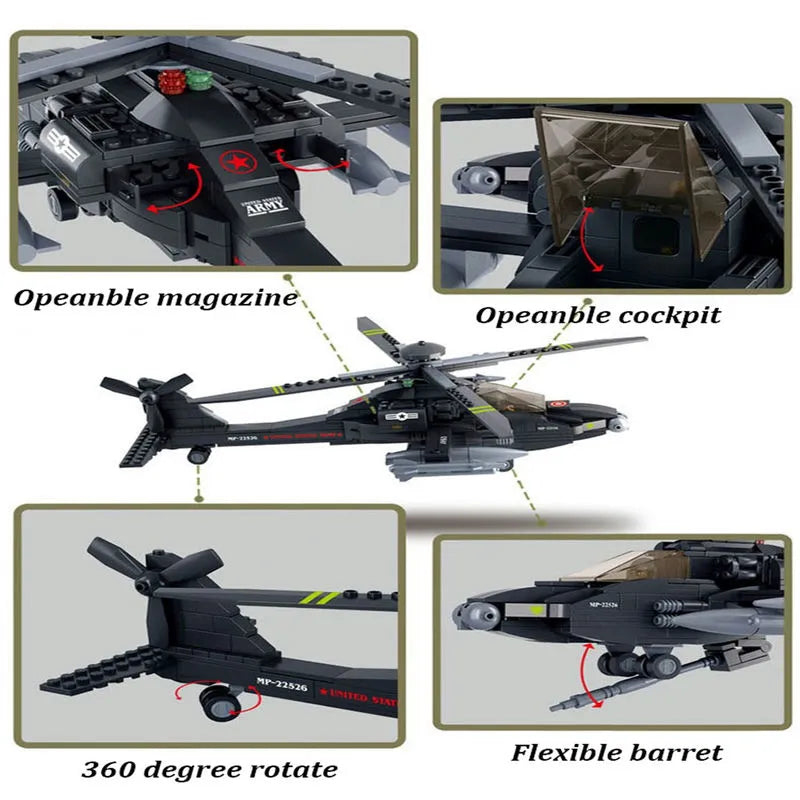 Building Blocks MOC Military Armed US Attack Helicopter Bricks Toy - 5
