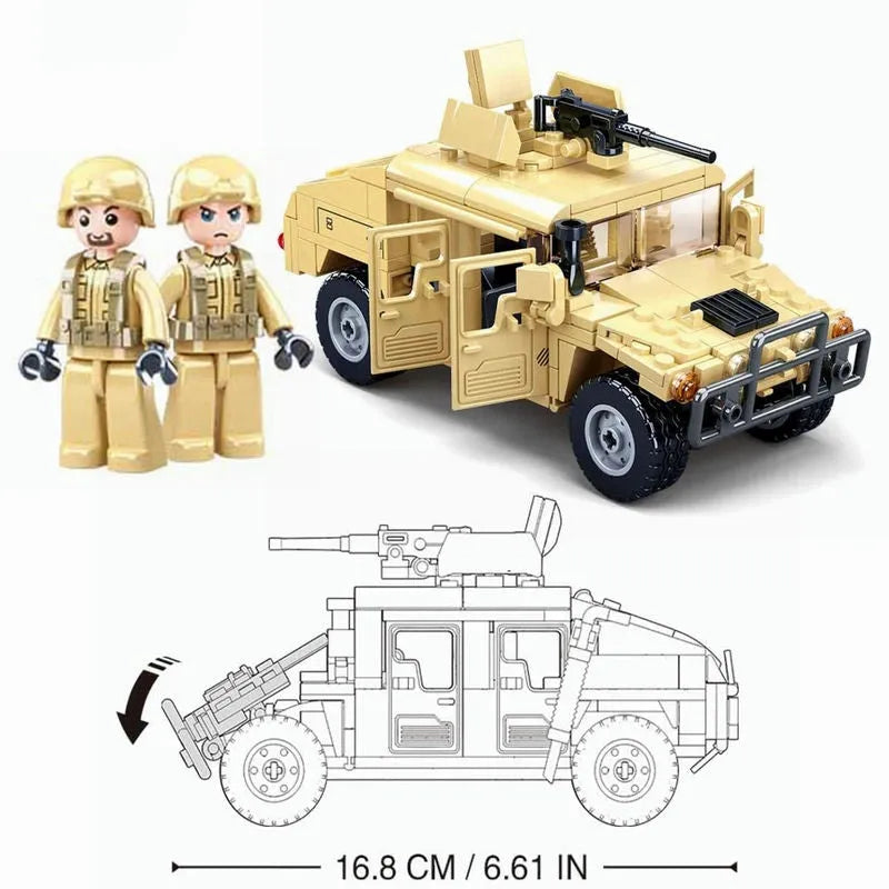 Sluban MOC Tan Humvee Military Armored Vehicle Building Blocks Kit - 265 Pieces, For Kids 8+