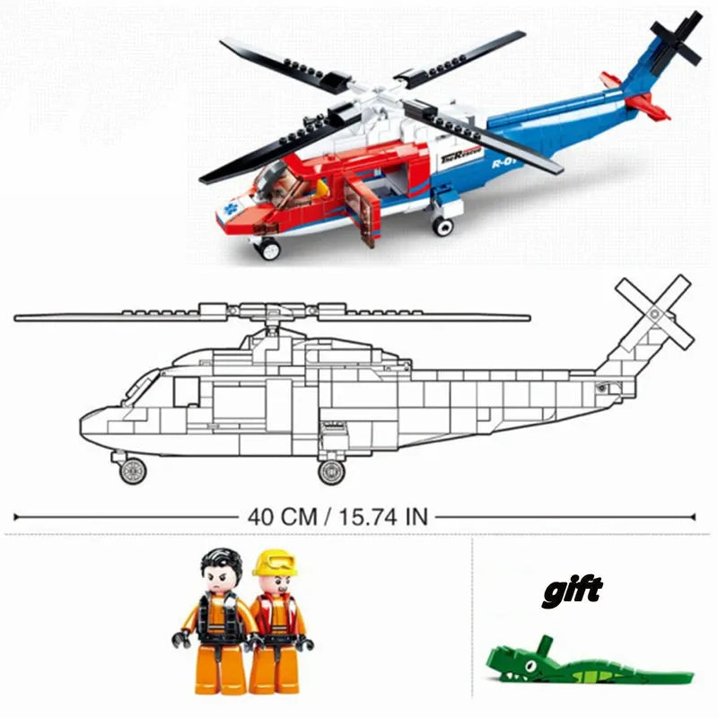 Building Blocks MOC Military Sea Army Rescue Helicopter Bricks Kids Toys - 4