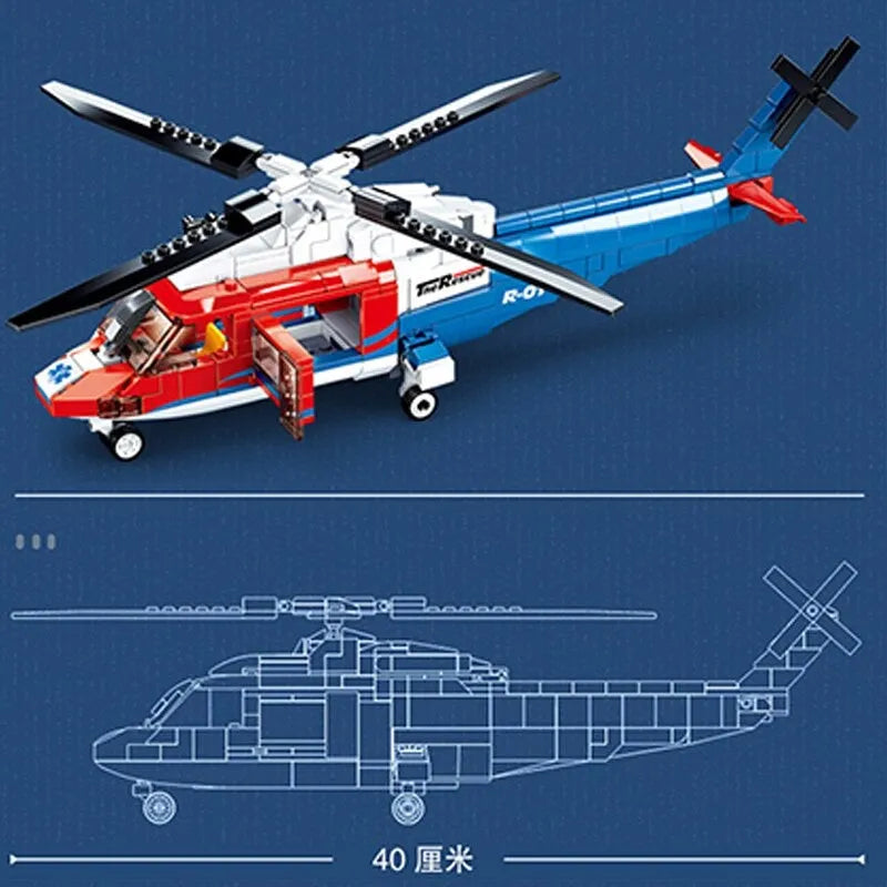 Building Blocks MOC Military Sea Army Rescue Helicopter Bricks Kids Toys - 6