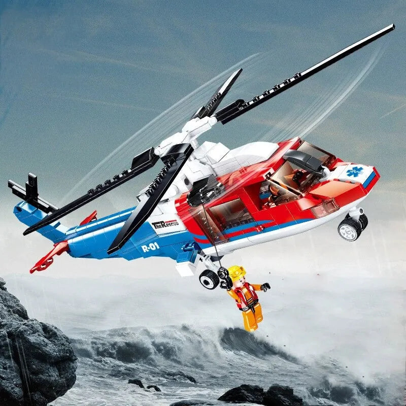 Building Blocks MOC Military Sea Army Rescue Helicopter Bricks Kids Toys - 5