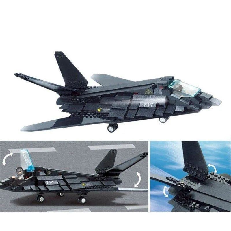 Building Blocks MOC Military Stealth Bomber Jet F - 117 Aircraft Bricks Toys - 7