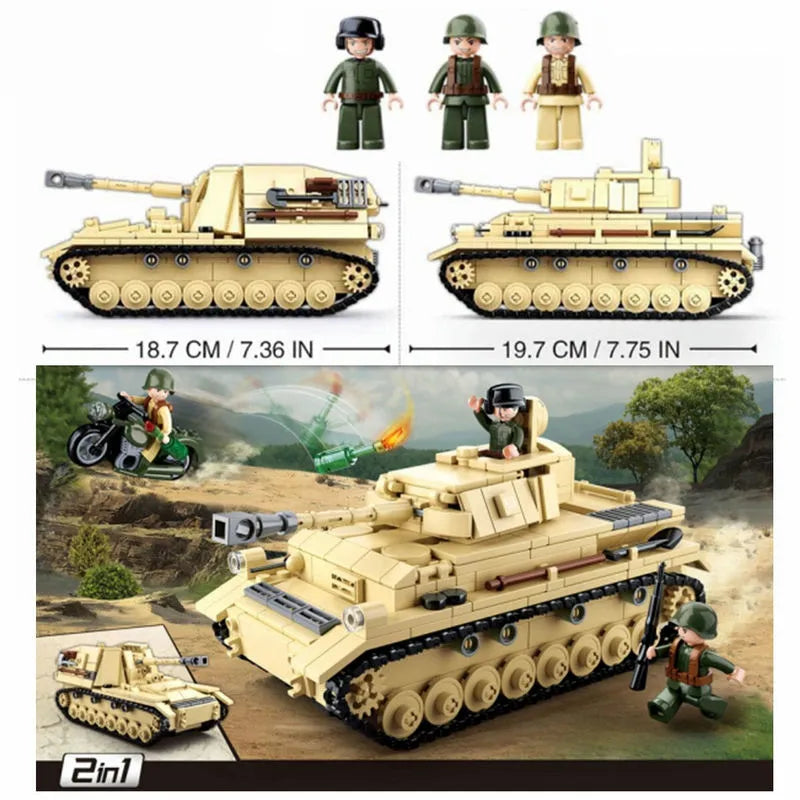 Building Blocks MOC Military WW2 German Panzer IV Tank Kids Bricks Toys - 5
