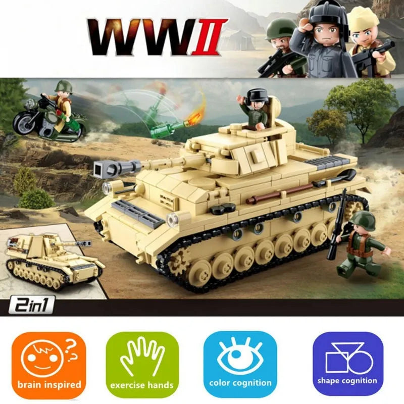 Building Blocks MOC Military WW2 German Panzer IV Tank Kids Bricks Toys - 4