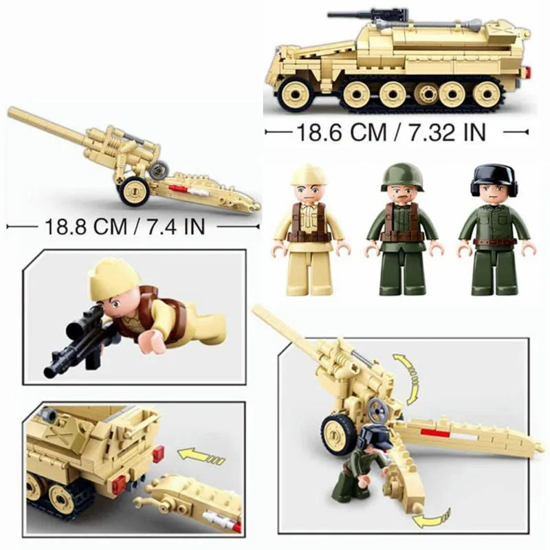 Building Blocks MOC Military WW2 Half Track Cannon Truck Bricks Toy - 7