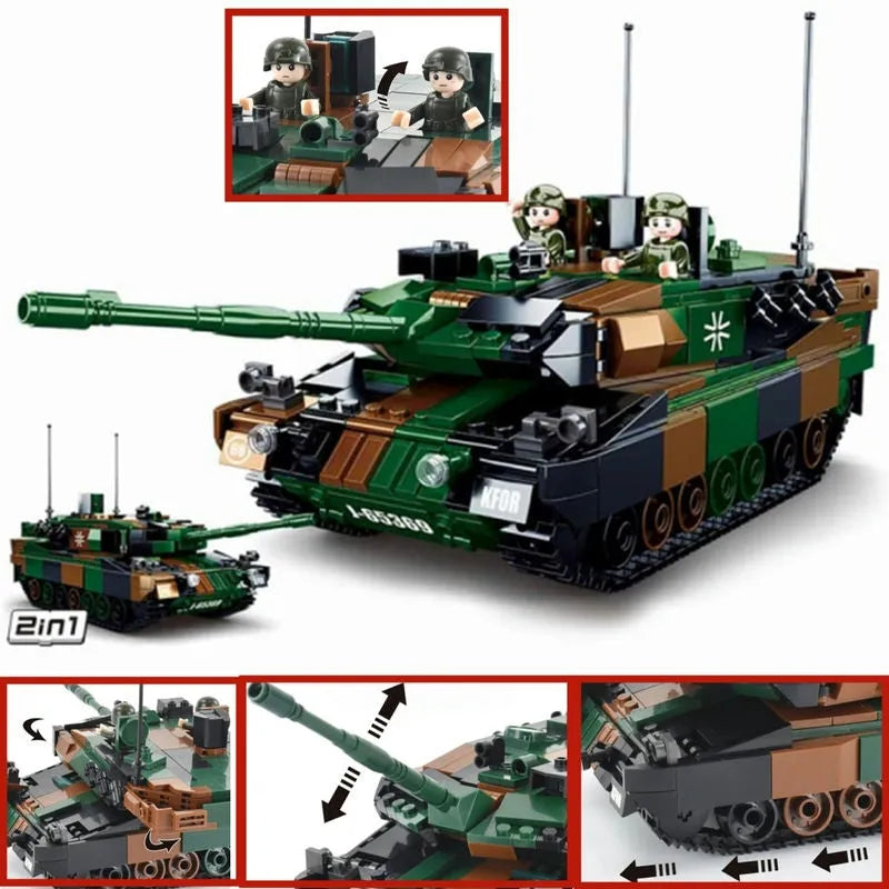 Building Blocks MOC Military WW2 Leopard 2A5 Tank Bricks Toys - 8