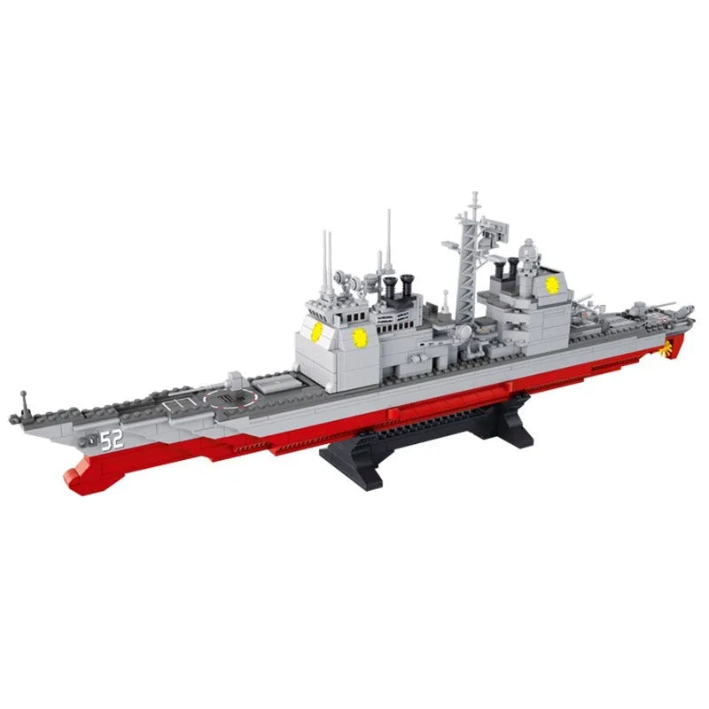 Building Blocks MOC Military WW2 NAVY Cruiser Warship Bricks Kids Toy - 5