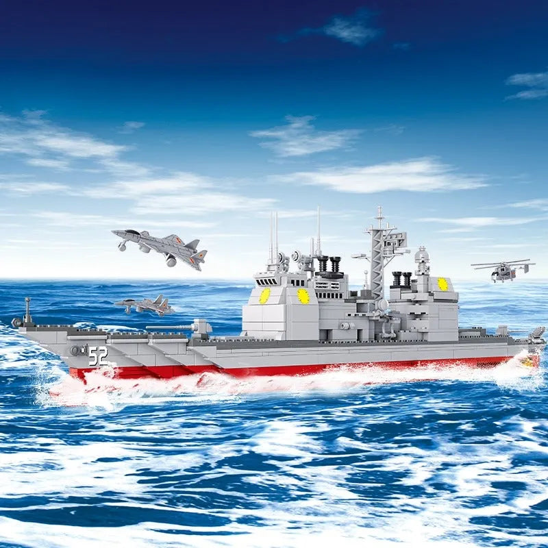 Building Blocks MOC Military WW2 NAVY Cruiser Warship Bricks Kids Toy - 4