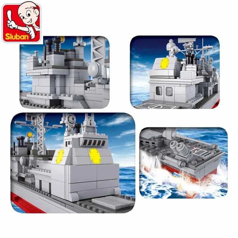 Building Blocks MOC Military WW2 NAVY Cruiser Warship Bricks Kids Toy - 7