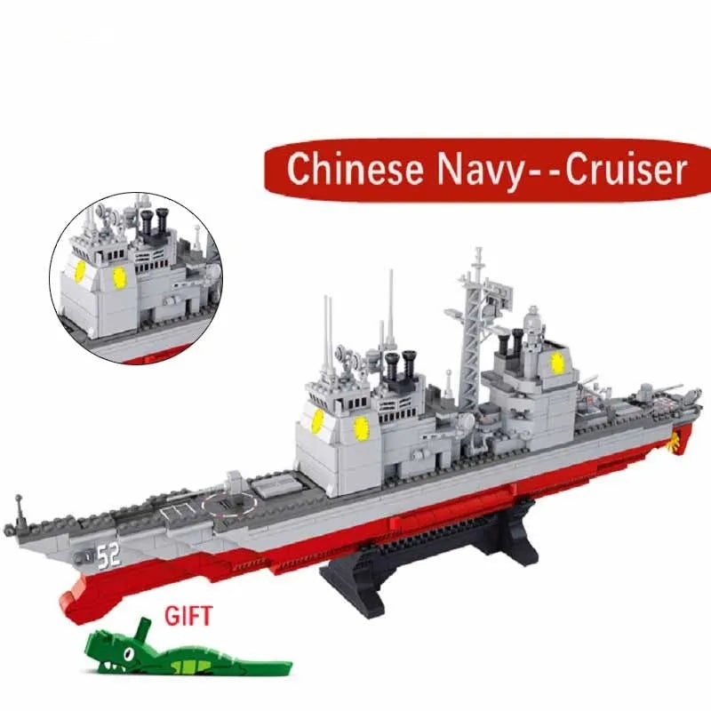 Building Blocks MOC Military WW2 NAVY Cruiser Warship Bricks Kids Toy - 6