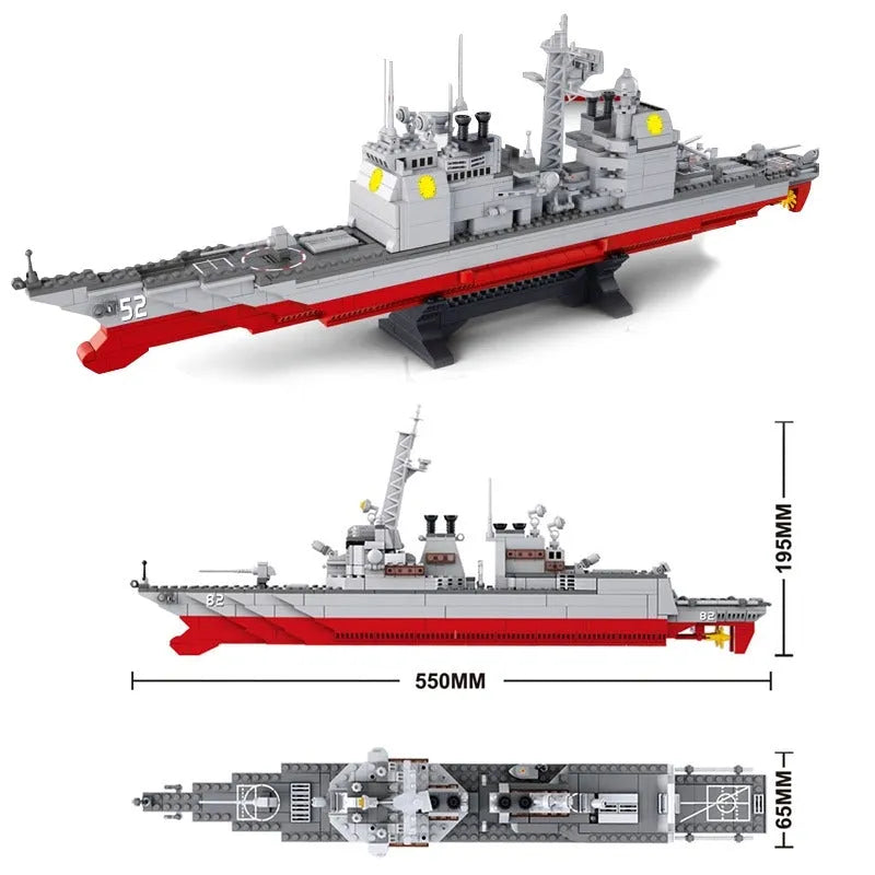 Building Blocks MOC Military WW2 NAVY Cruiser Warship Bricks Kids Toy - 1