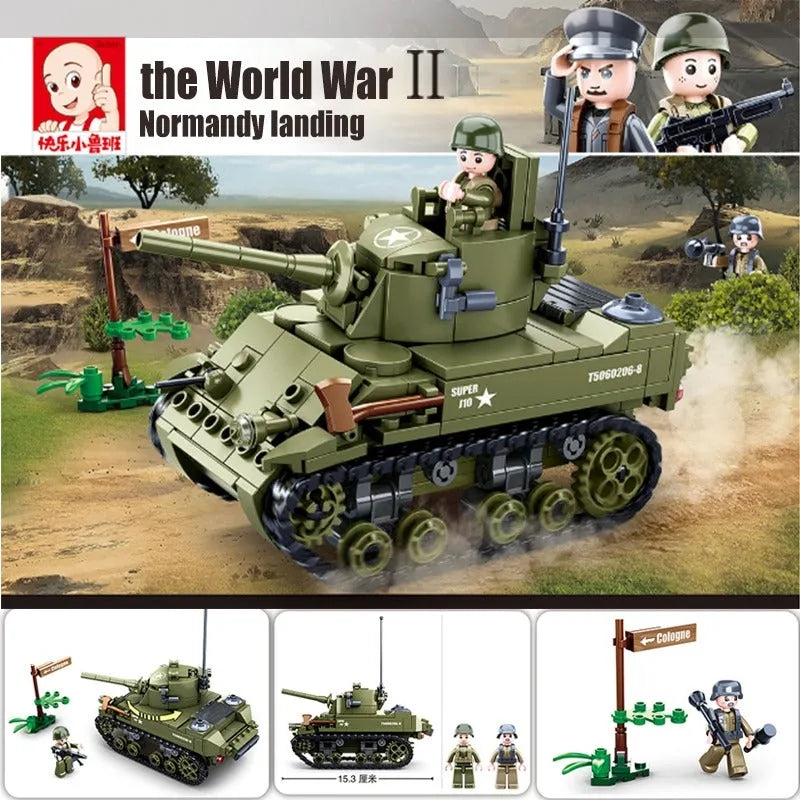 Building Blocks MOC Military WW2 US Army M5 Stuart Tank Bricks Toys Construction Set Toys - 7