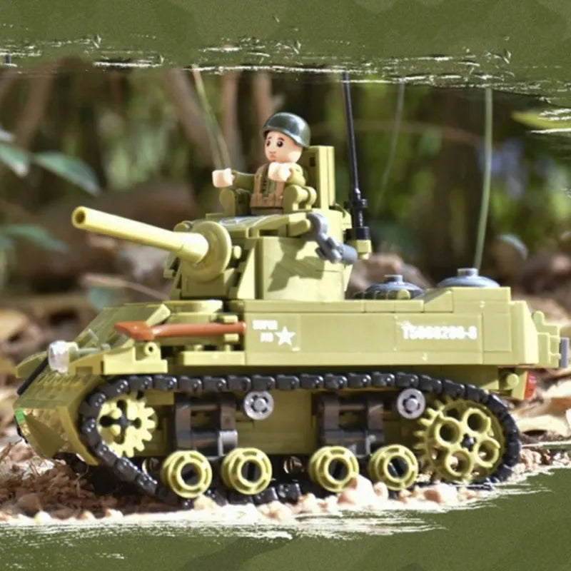Building Blocks MOC Military WW2 US Army M5 Stuart Tank Bricks Toys Construction Set Toys - 4