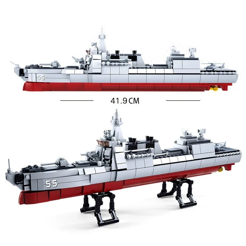 Building Blocks MOC WW2 Navy 055 Destroyer Cruiser Warship Bricks Toy - 1