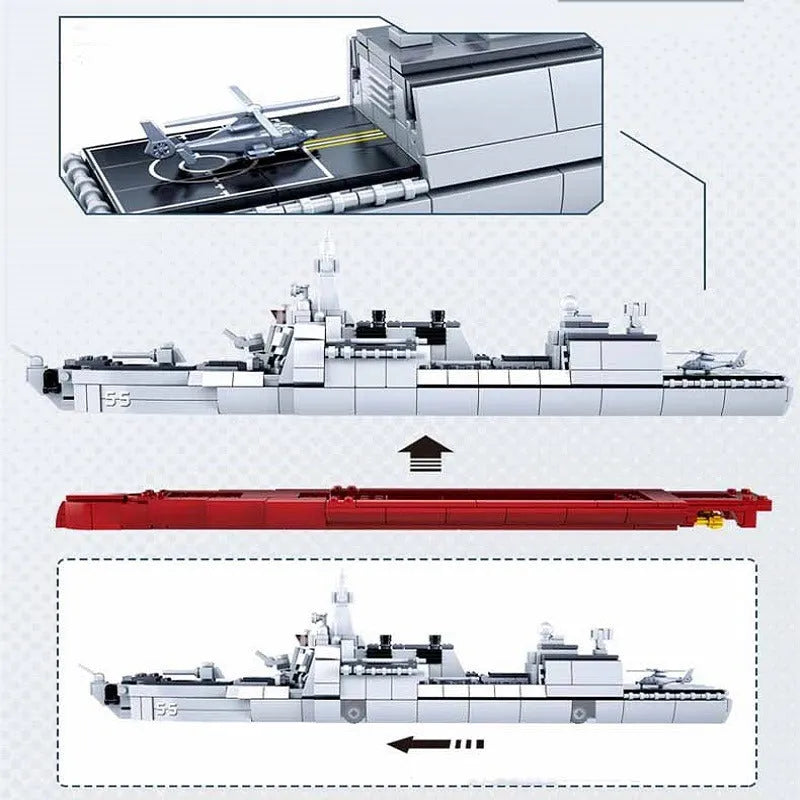 Building Blocks MOC WW2 Navy 055 Destroyer Cruiser Warship Bricks Toy - 5