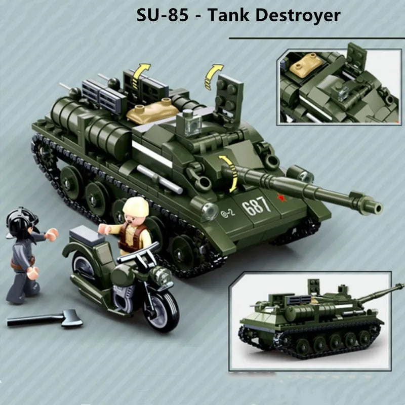 Building Blocks WW2 MOC Military SU85 Tank Destroyer Bricks Toy - 7