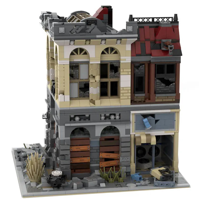 Building Blocks MOC K126 Experts Ruin City Bank Apocalypse Bricks Toys - 3
