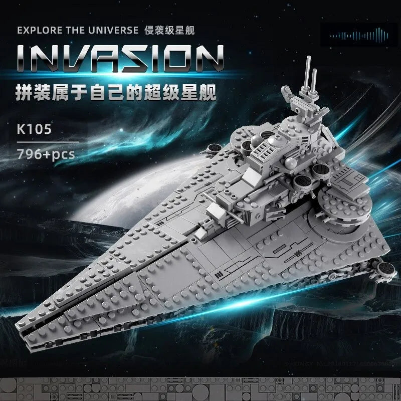 Building Blocks MOC Star Warship Invasion Destroyer Ship Space Bricks Toys - 4