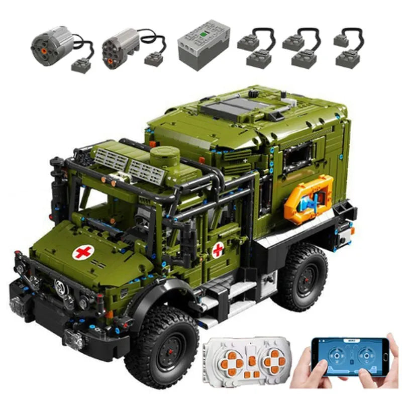 Building Blocks Military RC APP Rescue Vehicle Off Road Ambulance Bricks Toys - 1