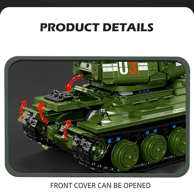 Building Blocks Military WW2 RC Soviet Army T34 Medium Tank Bricks Toy - 8