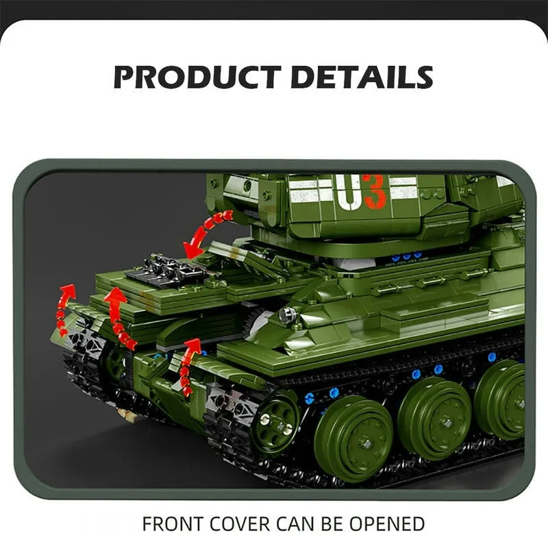 Building Blocks Military WW2 RC Soviet Army T34 Medium Tank Bricks Toy Construction Set Toys - 8