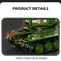 Thumbnail for Building Blocks Military WW2 RC Soviet Army T34 Medium Tank Bricks Toy - 8