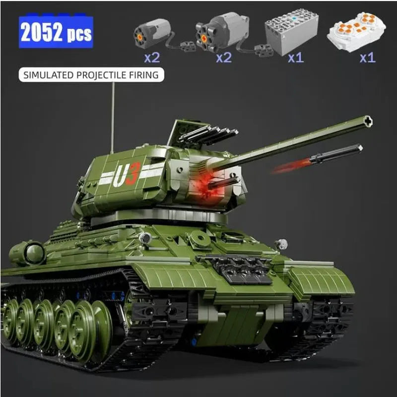 Building Blocks Military WW2 RC Soviet Army T34 Medium Tank Bricks Toy Construction Set Toys - 12