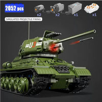 Thumbnail for Building Blocks Military WW2 RC Soviet Army T34 Medium Tank Bricks Toy - 12