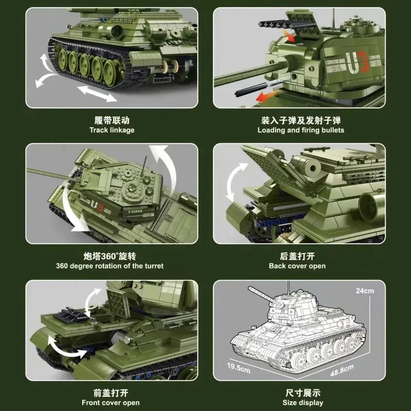Building Blocks Military WW2 RC Soviet Army T34 Medium Tank Bricks Toy Construction Set Toys - 4